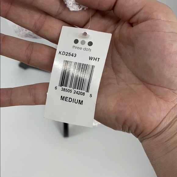 Three Dots Women's Trellis Lace Peasant Top white off shoulder soft stretchy - Picture 8 of 11